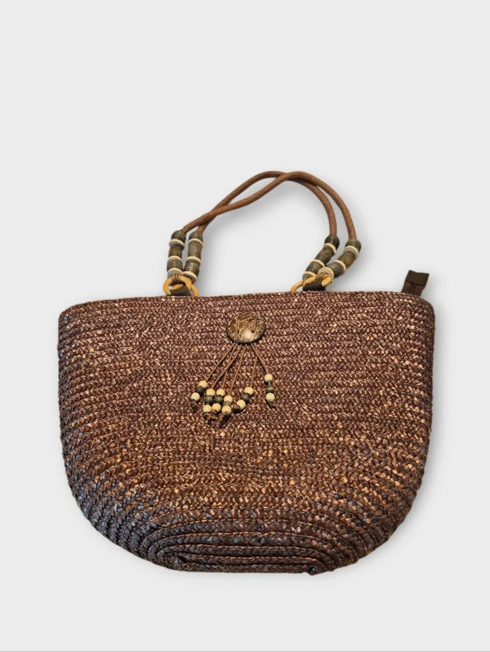 Vintage Sun N' Shade Woven Wheat Straw Fiber Resort And Beach Tote NWT